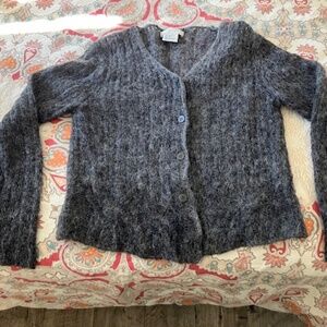 WOMEN'S J JILL MOHAIR BLEND LOOSE WEAVE CHARCOAL GRAY CARDIGAN SWEATER SMALL